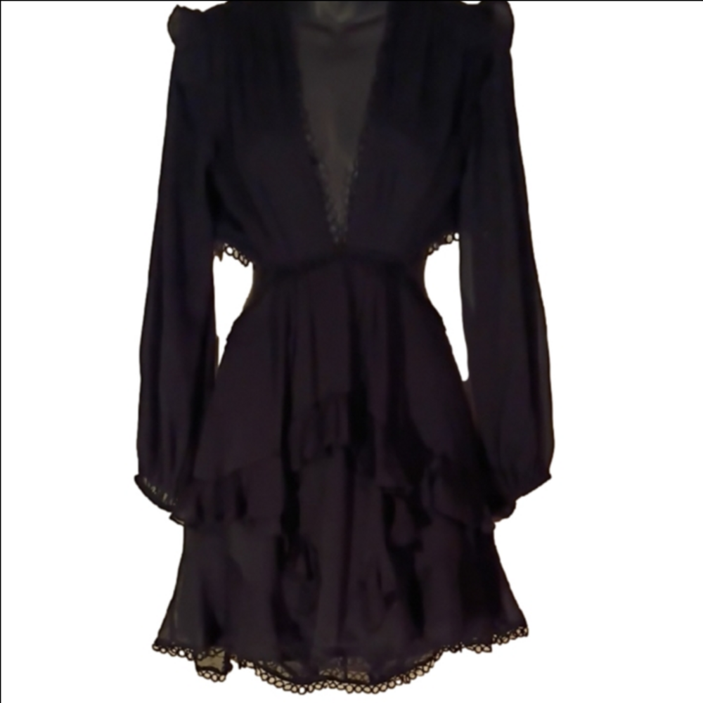 Asos Long Sleeve Cutout Ruffled   Black Dress. Size 6. Witchy Core Vibes!